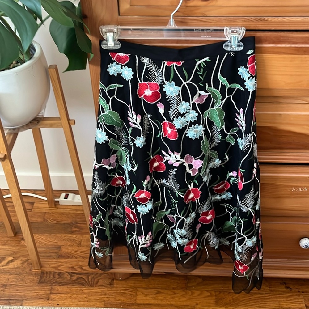 Floral embroidered Anthropologie skirt